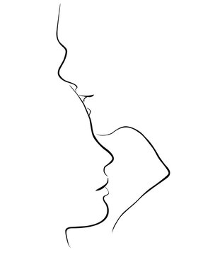 recommend clip art: Two person of man and women kissing, minimalist design, line art design, outline, kissing on the forehead