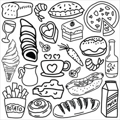 Food doodle icon set vector illustration. Suitable for sticker pack, logo, icon and graphic design elements