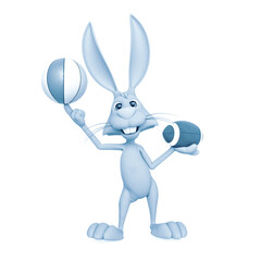 rabbit cartoon is holding a american football ball and also a basketball