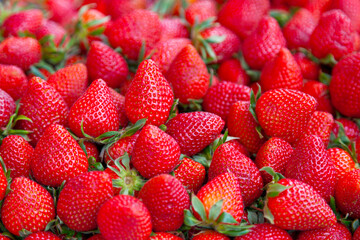Stack of strawberries on a market stall