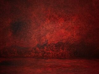 background studio portrait. dark red backdrops for photo montages. vintage paper with space for text ,image, decoration, advertisement. old red grunge backdrop.