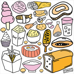 Food doodle icon set vector illustration. Suitable for sticker pack, logo, icon and graphic design elements