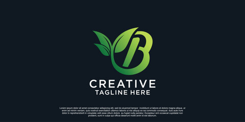 Illustration of leaf letter logo B unique concept Premium Vector