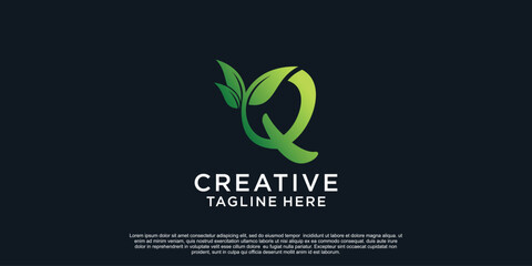 Illustration of leaf letter logo Q unique concept Premium Vector