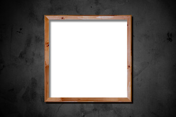 Empty schuare frame on black concrete wall. Empty space poster or art frame linen be field. Scuare Blatsk Frame Mock-Up