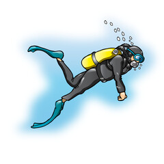 diver person in the water with oxygen tanks