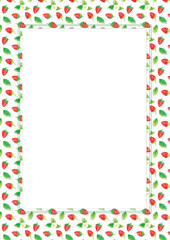 Hand-painted watercolor strawberry frame border. A4 A5 international size with illustration with free copy space for text. Kidcore cute vintage papercut background