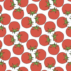 Seamless pattern with red tomato on white background. Vector image.