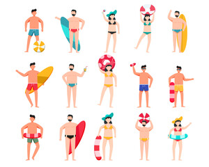 Bundle of man and woman character 3 sets, 15 poses of female in swimming suit with gear