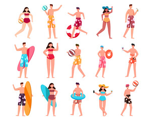 Bundle of man and woman character 3 sets, 15 poses of female in swimming suit with gear