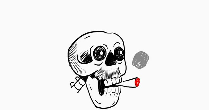 simple animation Cartoon smoking skull