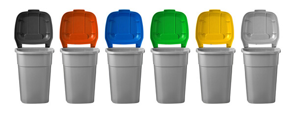 Set of open  garbage bins