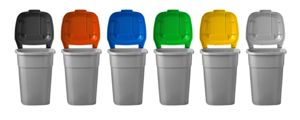 Set of open  garbage bins