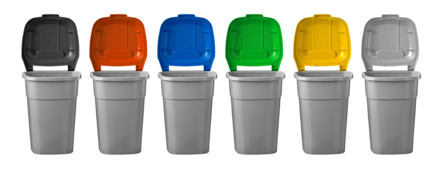 Set of open  garbage bins