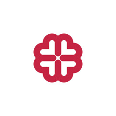 four directions luck symbol logo in red color design, graphic, minimalist.logo