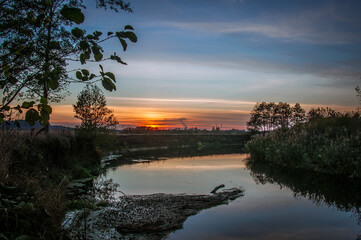 Obraz premium Meadow and river Goryn are located in Ukraine, Rivne region.