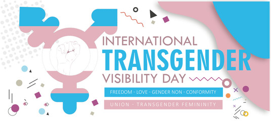 International Transgender Day of Visibility.March 31Symbol on white background and figures of different colors. - obrazy, fototapety, plakaty