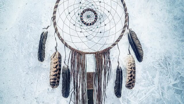 dream catcher, feathers and ornaments, indian spiri. Loop animation.