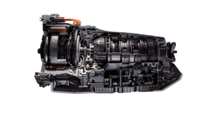 Automatic transmission gearbox in cross section. Automobile transmission gearbox on transparent background.	