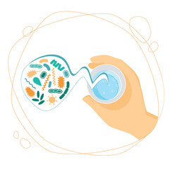 germs in a glass of dirty water, Safety of drinking water concept - vector illustration