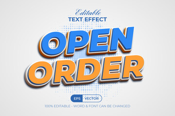 Open order text effect style. Editable text effect vector illustration.