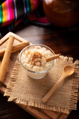 Rice pudding. Sweet dish made by cooking rice in milk and sugar, some recipes include cinnamon, vanilla or other ingredients, it is a very easy dessert to make and very popular all over the world.