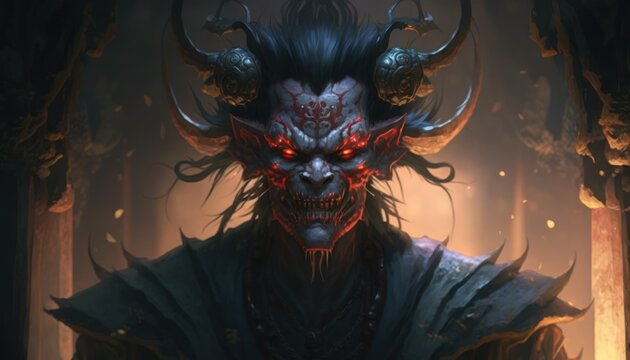 ghostly apparition, Oni, was feared for its power to cause harm and misfortune, but also revered for its role in maintaining balance in the world. AI generation.