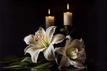 Lily flowers on the dark background place for a text. - 571995815