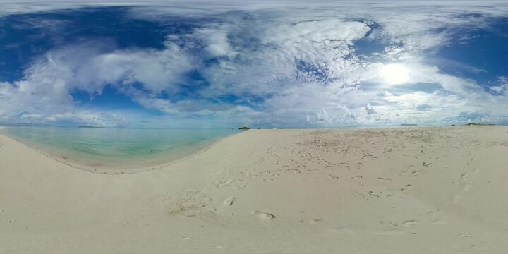 Beautiful sandy beach and a blue ocean. Malaysia. Timba Timba Island. VR 360.