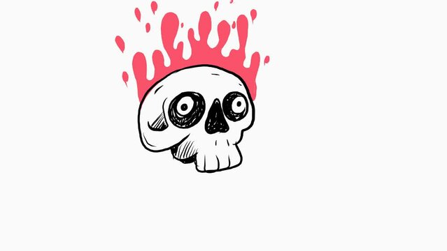 simple hand drawn animation skull on fire