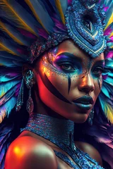 Foto op Plexiglas Carnaval portrait of a Beautiful samba dancer. AI-Generated