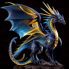 Blue yellow dragon stand
