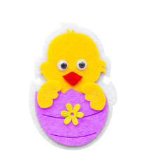Easter theme, decorative chicken in decorative purple felt Easter egg. High quality photo