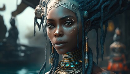 Yemoja, the goddess of the oceans, was revered for her role in controlling the waters and ensuring safe passage for sailors. AI generation. - obrazy, fototapety, plakaty