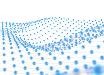 A raised grid of glowing dots representing Internet connections, cloud computing, and neural networks. 3d rendering.