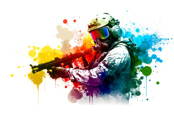 Paintball banner with white background. Generative AI - obrazy, fototapety, plakaty
