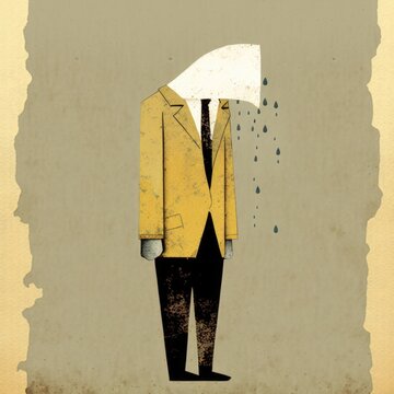 Digital collage modern art of human emotions, miserable wretched dejected, AI generation.