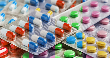 Obraz premium collage of colored pills, pills and capsules