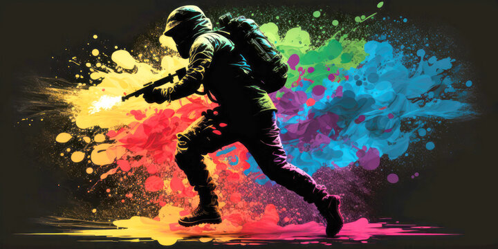 Paintball banner with black background. Generative AI