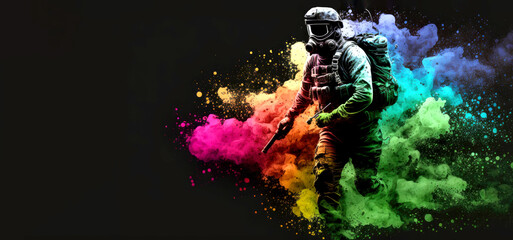 Paintball banner with black background. Generative AI
