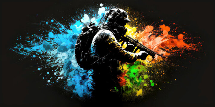 Paintball banner with black background. Generative AI