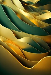 Gold and yellow wavy shapes abstract background. Decorative vertical illustration with metalic texture. Shiny material Gold and yellow wavy shapes pattern.