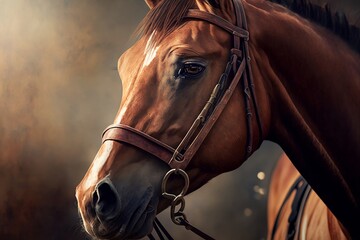 Fototapeta na wymiar Portrait of a race horse before a big race 