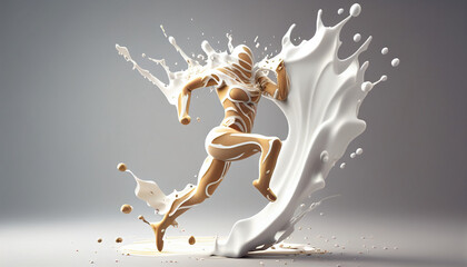 Fototapeta na wymiar 3d body running with splash liquid milk.