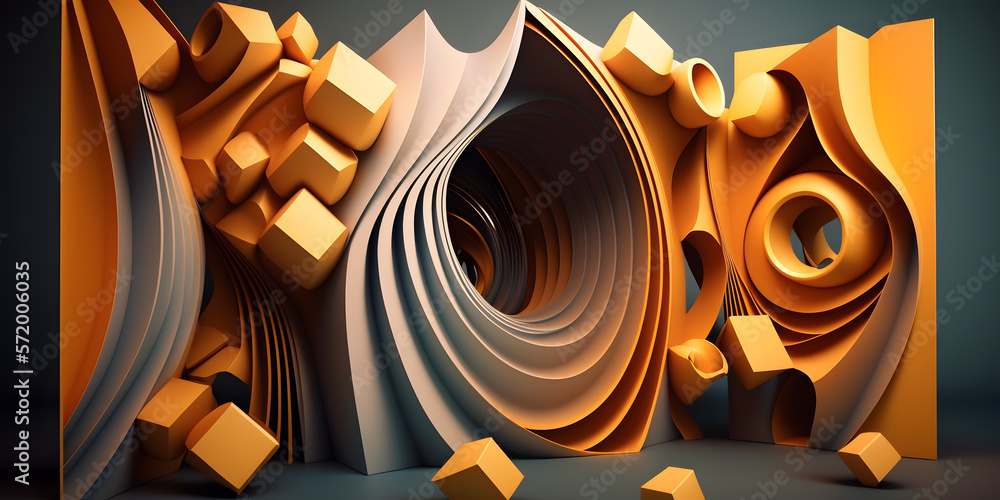 Aufkleber tunnel gold color digital particles dots and line twist abstract background for new year or importan