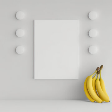 Mockup photo frame, bananas and pebbles AI Generaion