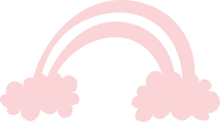 Rainbow without background, vector illustration. Vector hand drawn rainbow in cartoon for kids gift wrap, textile, wallpaper, prints, fabric. Pink rainbow with clouds. solid style.