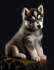 Adorable Baby Husky Puppy Dog Illustration. Generative AI