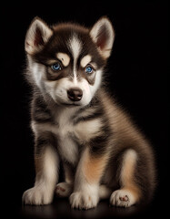 Fototapeta premium Adorable Baby Husky Puppy Dog Illustration. Generative AI