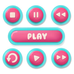 Pink 3d buttons for gaming applications. Glossy pink buttons.Vector in high quality.